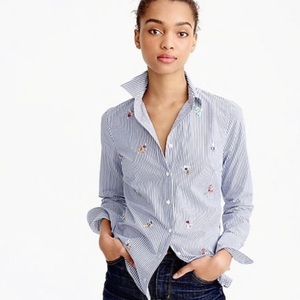 J Crew Perfect Fit Embellished Bee Button Down Striped Shirt 10